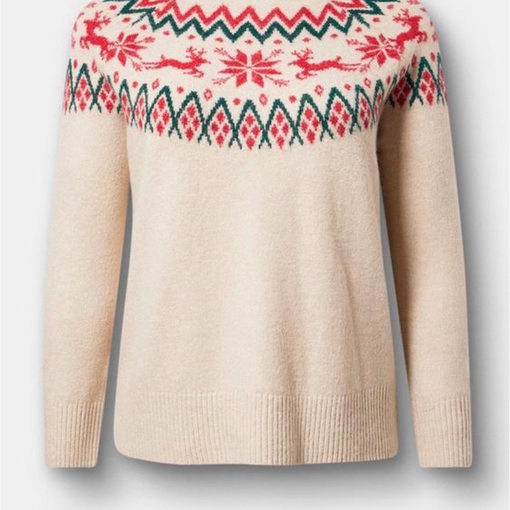 Cream and Red Patterned Women's Sweater